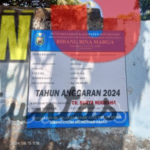 Proyek Rehabilitasi Jalan di lingkungan Dam Situbondo Dikritik Aktivis, Papan Informasi Terpasang Setelah Pekerjaan Selesai